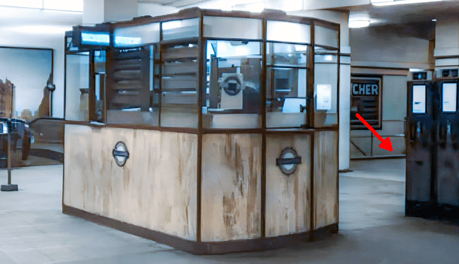 Holborn station in 1933. The passageway (seen in the 2022 picture) can be viewed here and this is where passengers would have once used the lifts.