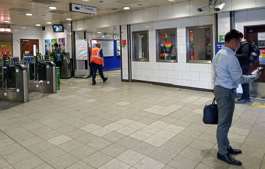 Holborn station in 2022. The passageway in the background would have once led to the station's former lifts.