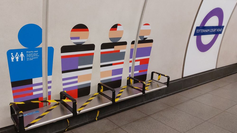 Seating at Tottenham Court Road that has become loose - eg the mountings no longer hold the seats steady. The seats themselves have yellow warning tape wrapped around to alert passengers that the seats are not useable. 