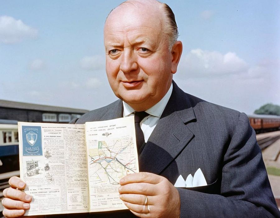 The Doctor holding up his latest report (2024) at some unknown location. The title of the report is Reimagining Great British Railways. The report image isn't clear there's a map and text but none of it is exactly legible.