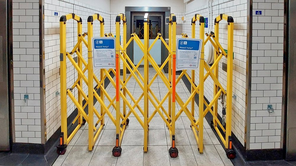 A view of the lift lobby just off the station platforms with the previous notices apologising for the lift not working!